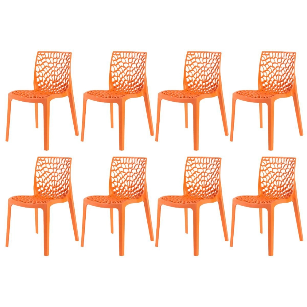 Kit 8 Cadeiras de jantar Gruvyer com design contemporâneo e anatômico - Laranja Kit 8 Cadeiras de jantar Gruvyer com design contemporâneo e anatômico - Laranja