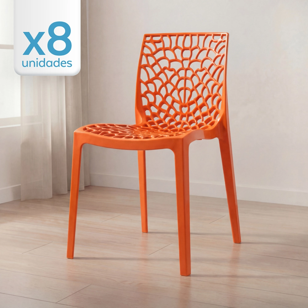 Kit 8 Cadeiras de jantar Gruvyer com design contemporâneo e anatômico - Laranja Kit 8 Cadeiras de jantar Gruvyer com design contemporâneo e anatômico - Laranja