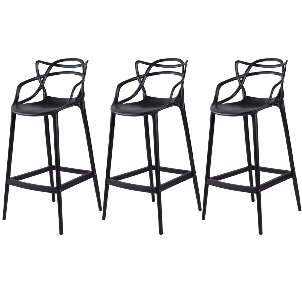 Kit 3 Banquetas média para bancada Master Allegra em Polipropileno 66 cm - Preto