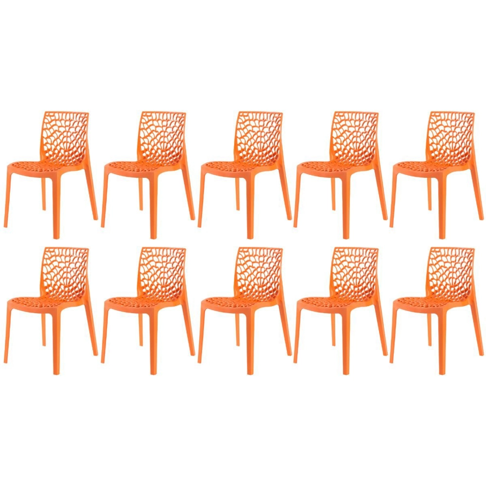 Kit 10 Cadeiras de jantar Gruvyer com design contemporâneo e anatômico - Laranja Kit 10 Cadeiras de jantar Gruvyer com design contemporâneo e anatômico - Laranja