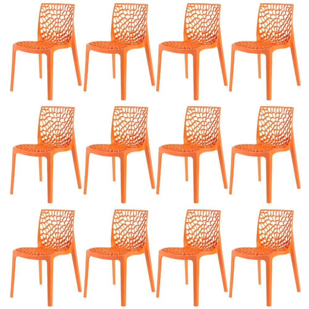 Kit 12 Cadeiras de jantar Gruvyer com design contemporâneo e anatômico - Laranja
