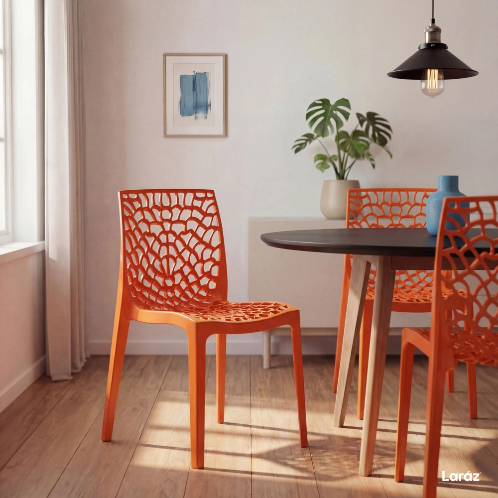 Kit 12 Cadeiras de jantar Gruvyer com design contemporâneo e anatômico - Laranja