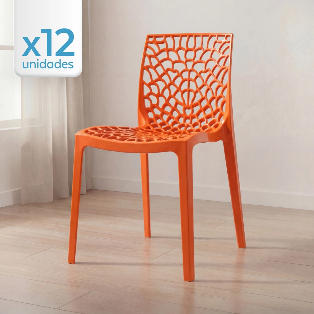 Kit 12 Cadeiras de jantar Gruvyer com design contemporâneo e anatômico - Laranja