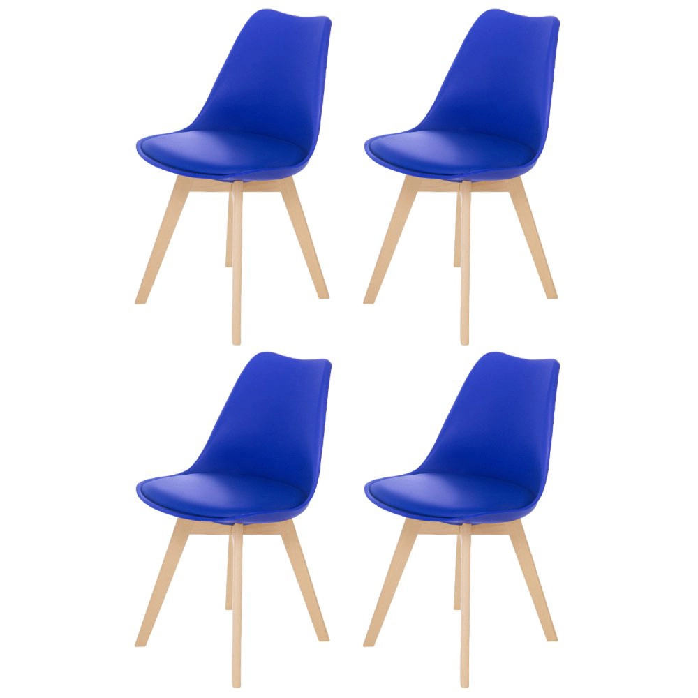 Kit 4 Cadeiras de jantar Leda com assento estofado e design moderno - Azul Bic
