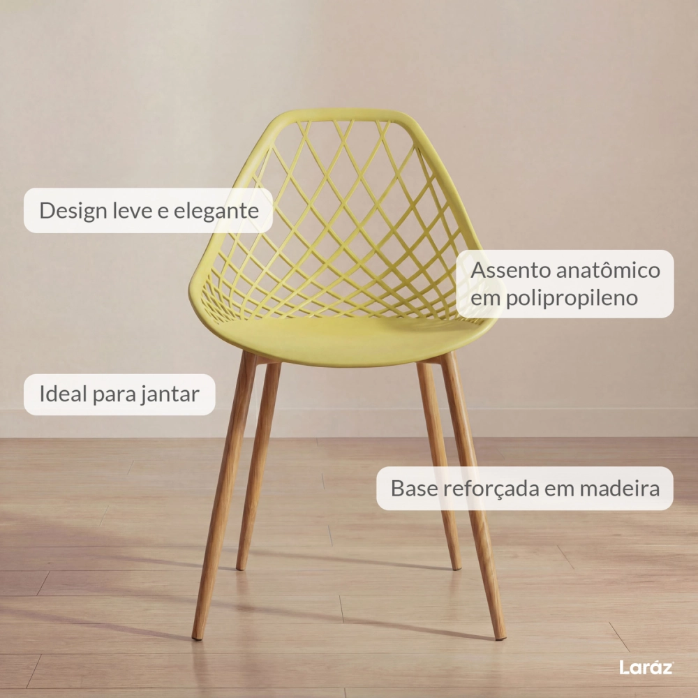 Kit 6 Cadeiras de jantar Clarice Cloe com design contemporâneo - Amarelo