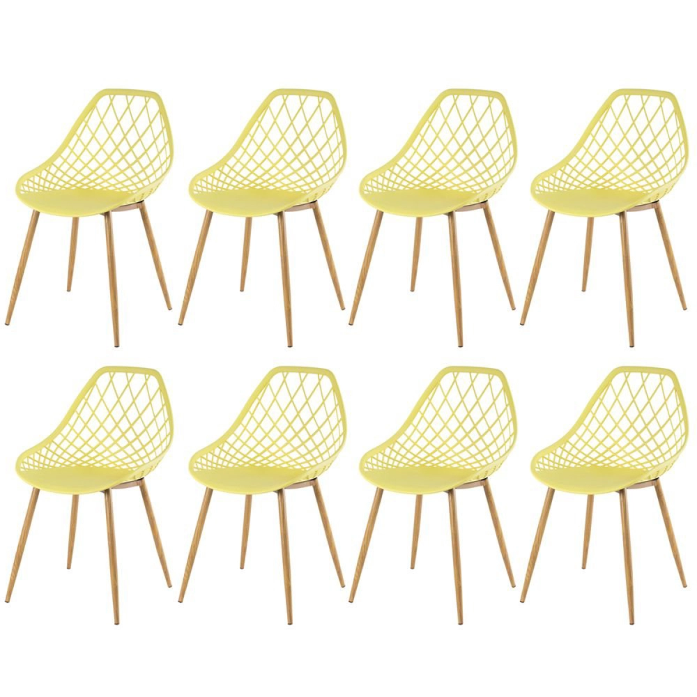 Kit 8 cadeiras de jantar Clarice Cloe com design contemporâneo – Amarelo