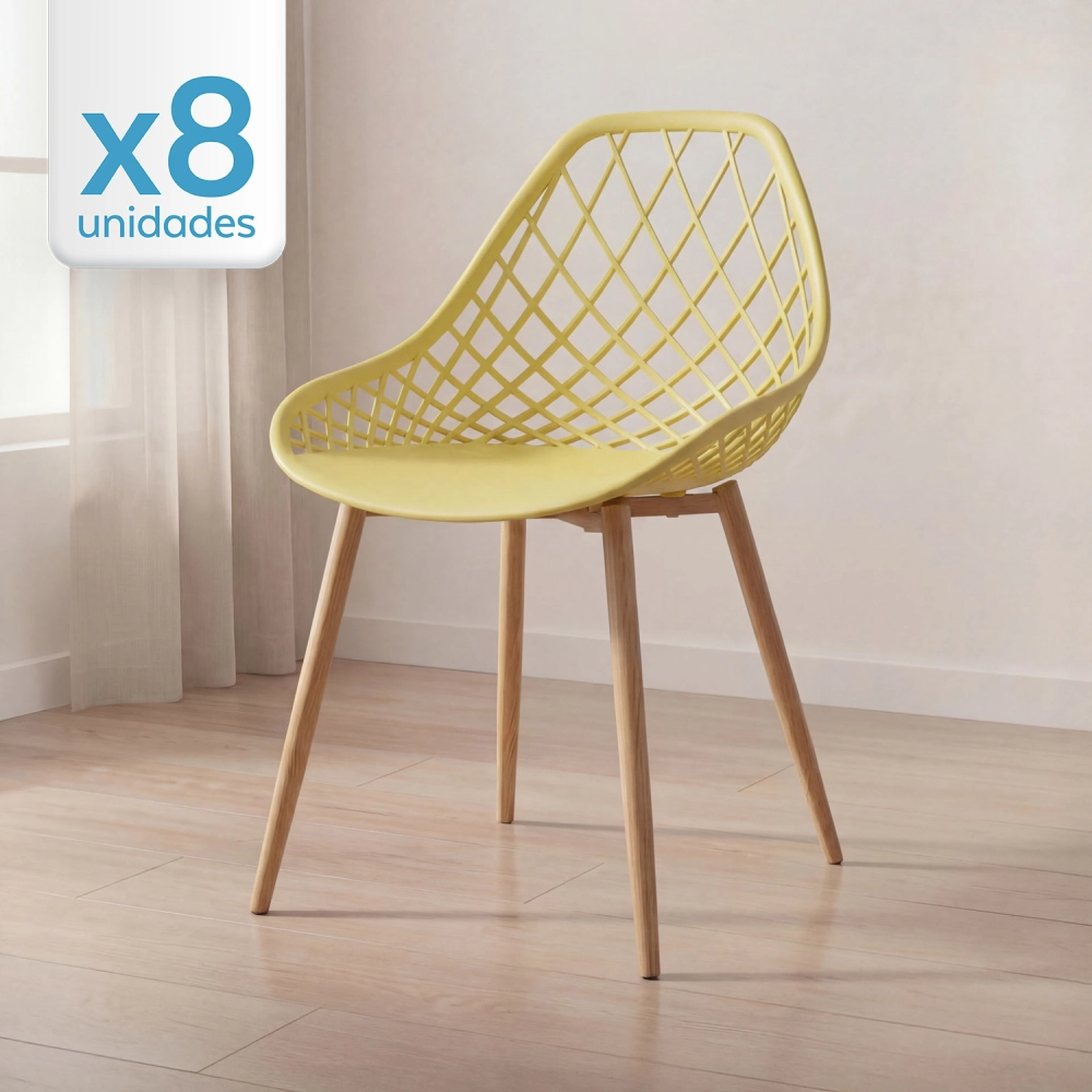 Kit 8 cadeiras de jantar Clarice Cloe com design contemporâneo – Amarelo