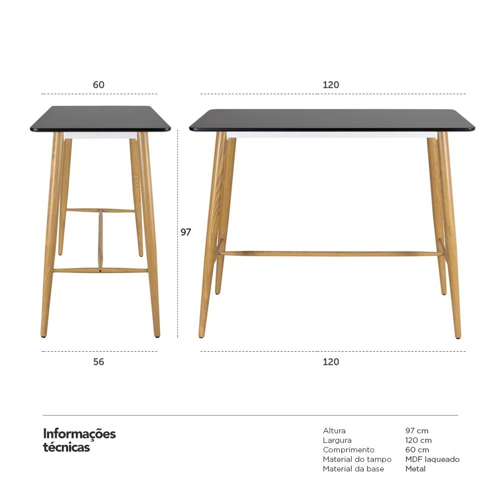 Mesa alta bancada retangular 60 x 120 cm - Preto Mesa alta bancada retangular 60 x 120 cm - Preto