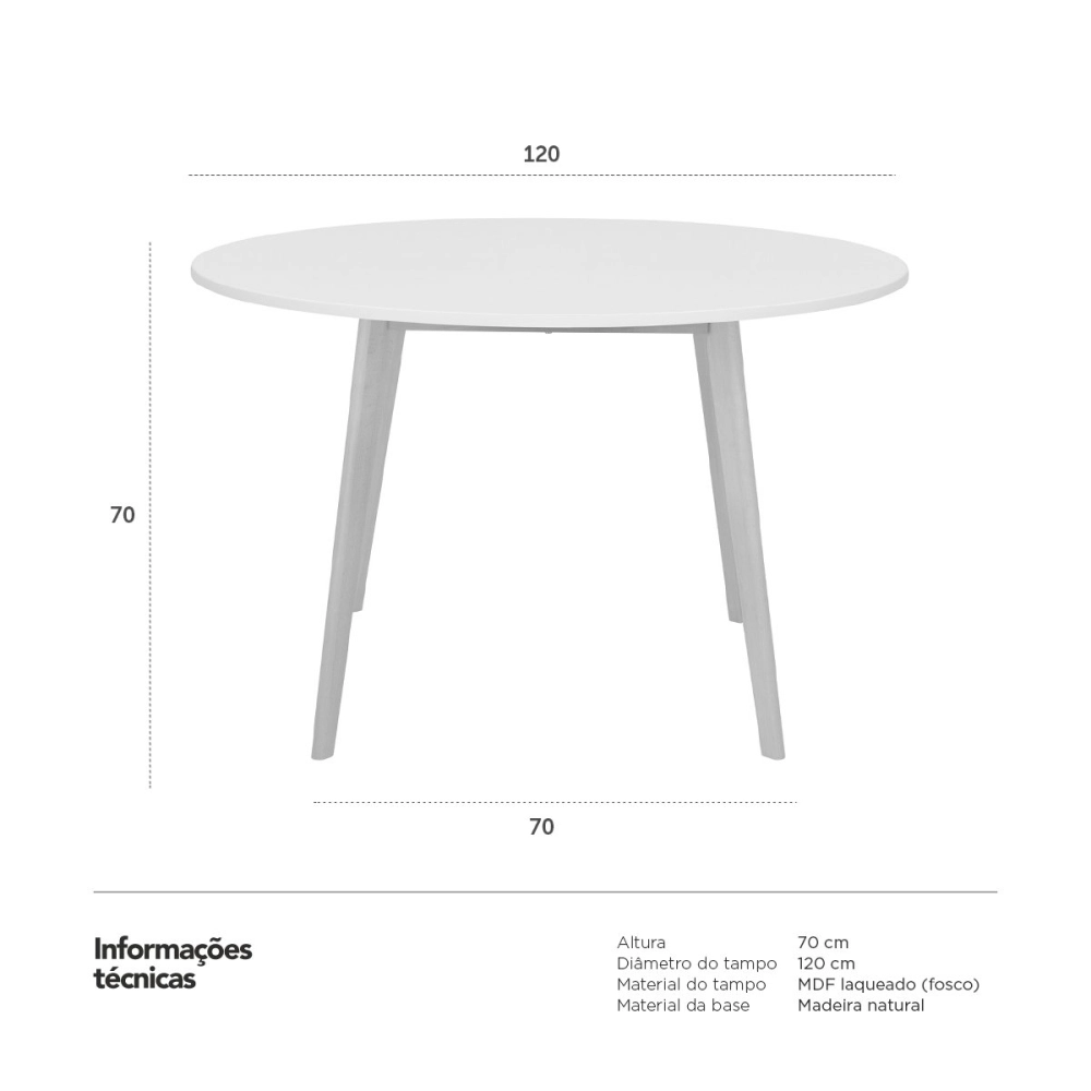 Mesa de jantar cozinha redonda Leda 120 cm - Branco Mesa de jantar cozinha redonda Leda 120 cm - Branco