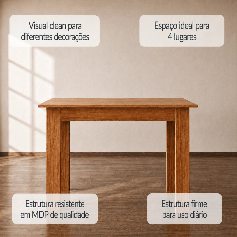Mesa de Jantar León Laráz Retangular com tampo em Madeira 110x75 cm