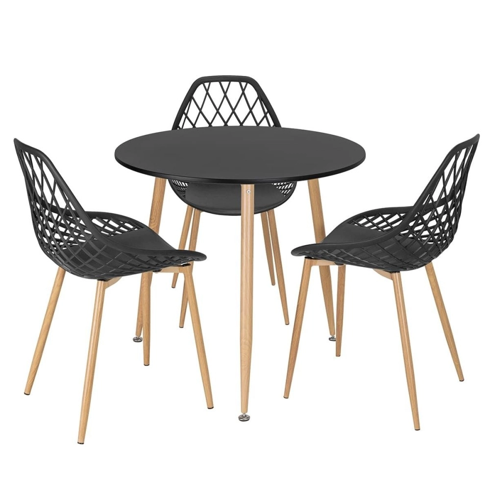 Mesa de jantar redonda 80 cm preto + 3 cadeiras Clarice Cloe Preto Mesa de jantar redonda 80 cm preto + 3 cadeiras Clarice Cloe Preto