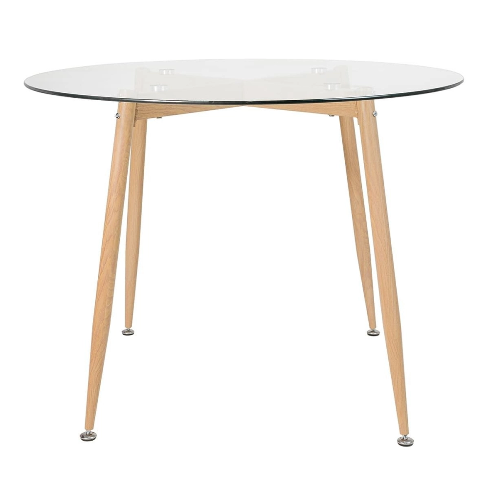 Mesa de jantar redonda Clarice com tampo de vidro 100 cm Mesa de jantar redonda Clarice com tampo de vidro 100 cm