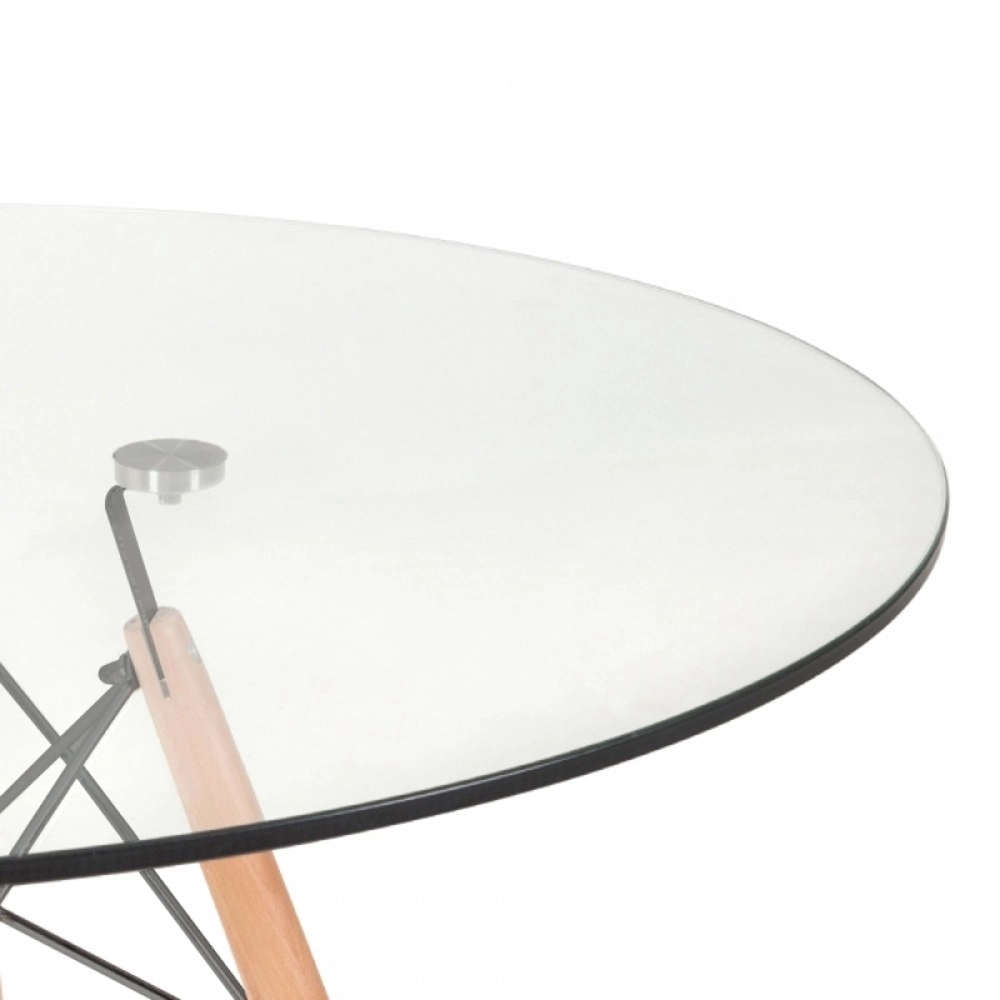 Mesa de jantar redonda Eames Eiffel com tampo de vidro 100 cm Mesa de jantar redonda Eames Eiffel com tampo de vidro 100 cm