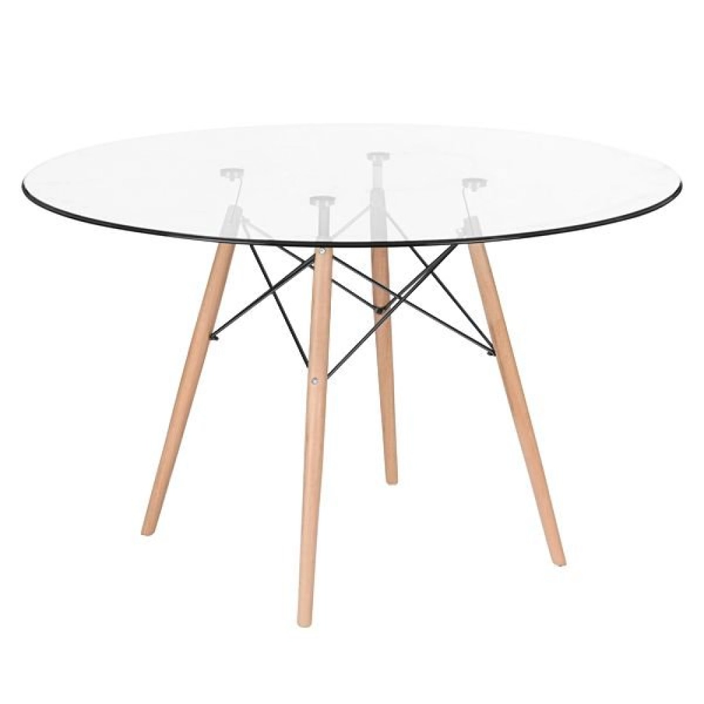 Mesa de jantar redonda Eames Eiffel com tampo de vidro 120 cm Mesa de jantar redonda Eames Eiffel com tampo de vidro 120 cm