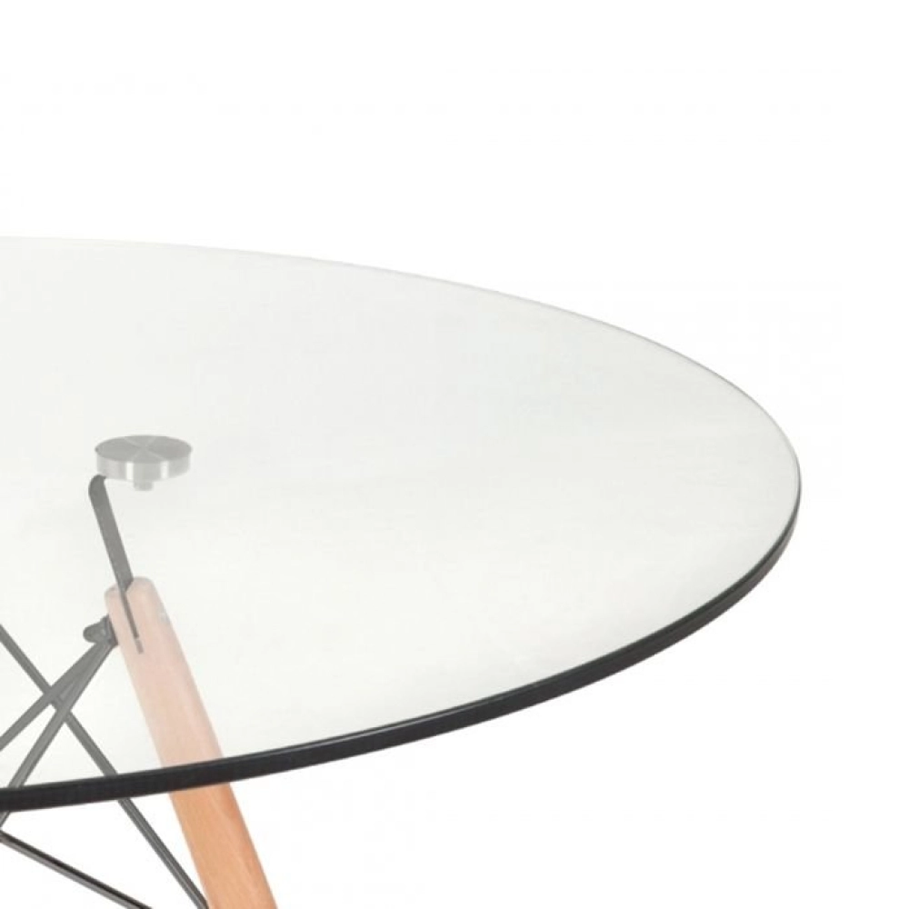 Mesa de jantar redonda Eames Eiffel com tampo de vidro 120 cm Mesa de jantar redonda Eames Eiffel com tampo de vidro 120 cm