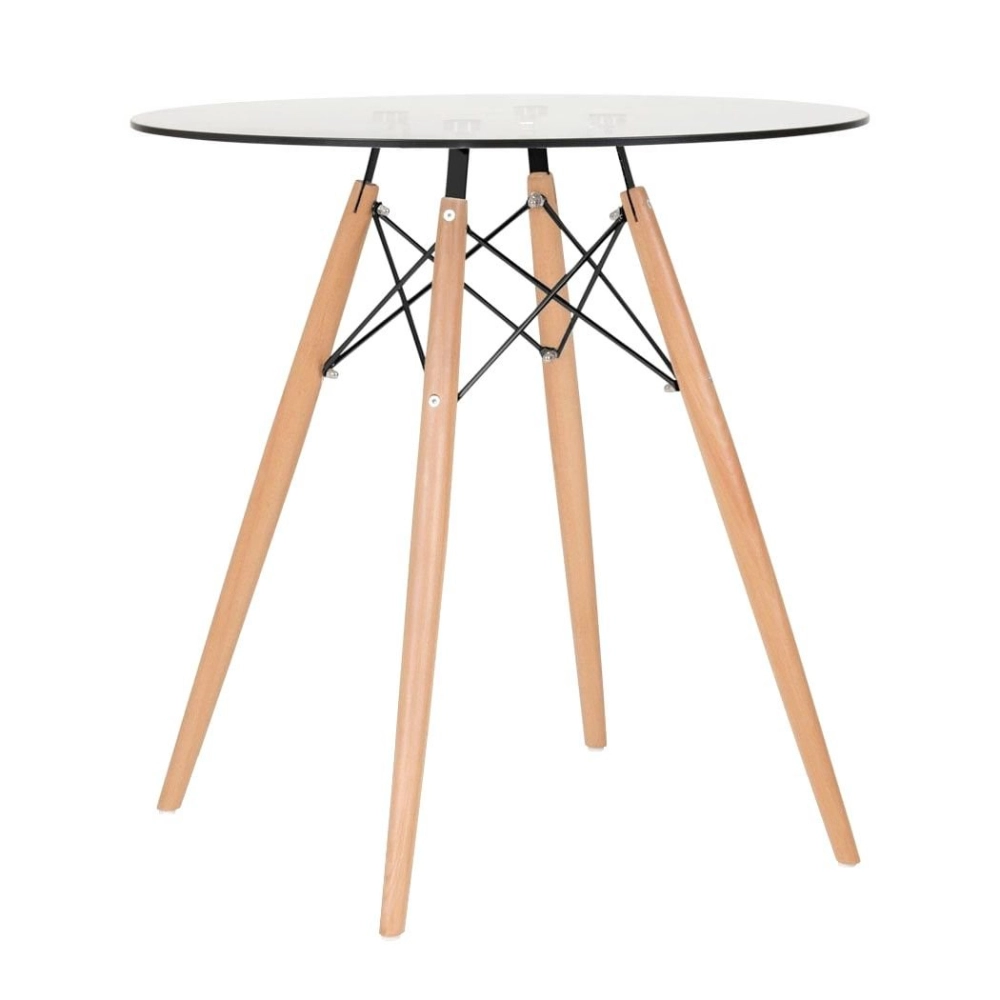 Mesa de jantar redonda Eames Eiffel com tampo de vidro 70 cm Mesa de jantar redonda Eames Eiffel com tampo de vidro 70 cm