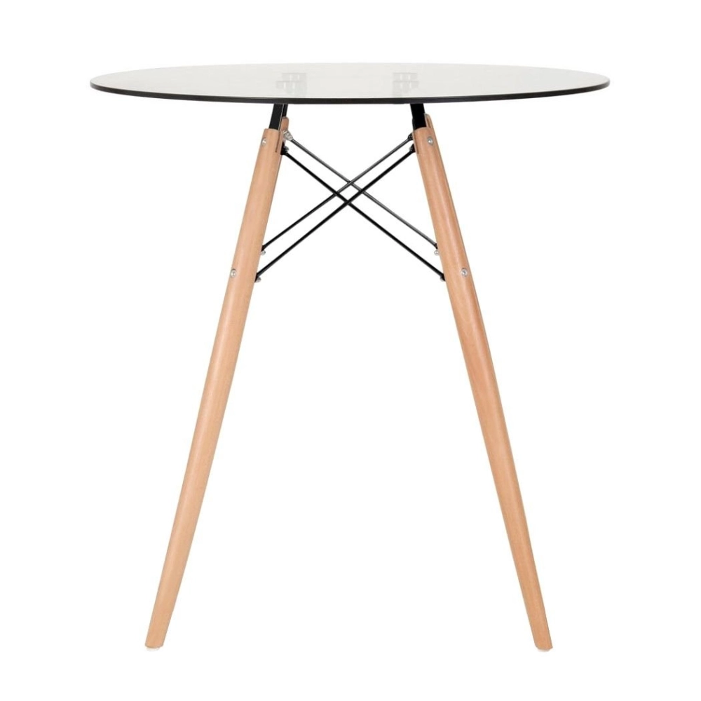 Mesa de jantar redonda Eames Eiffel com tampo de vidro 70 cm Mesa de jantar redonda Eames Eiffel com tampo de vidro 70 cm
