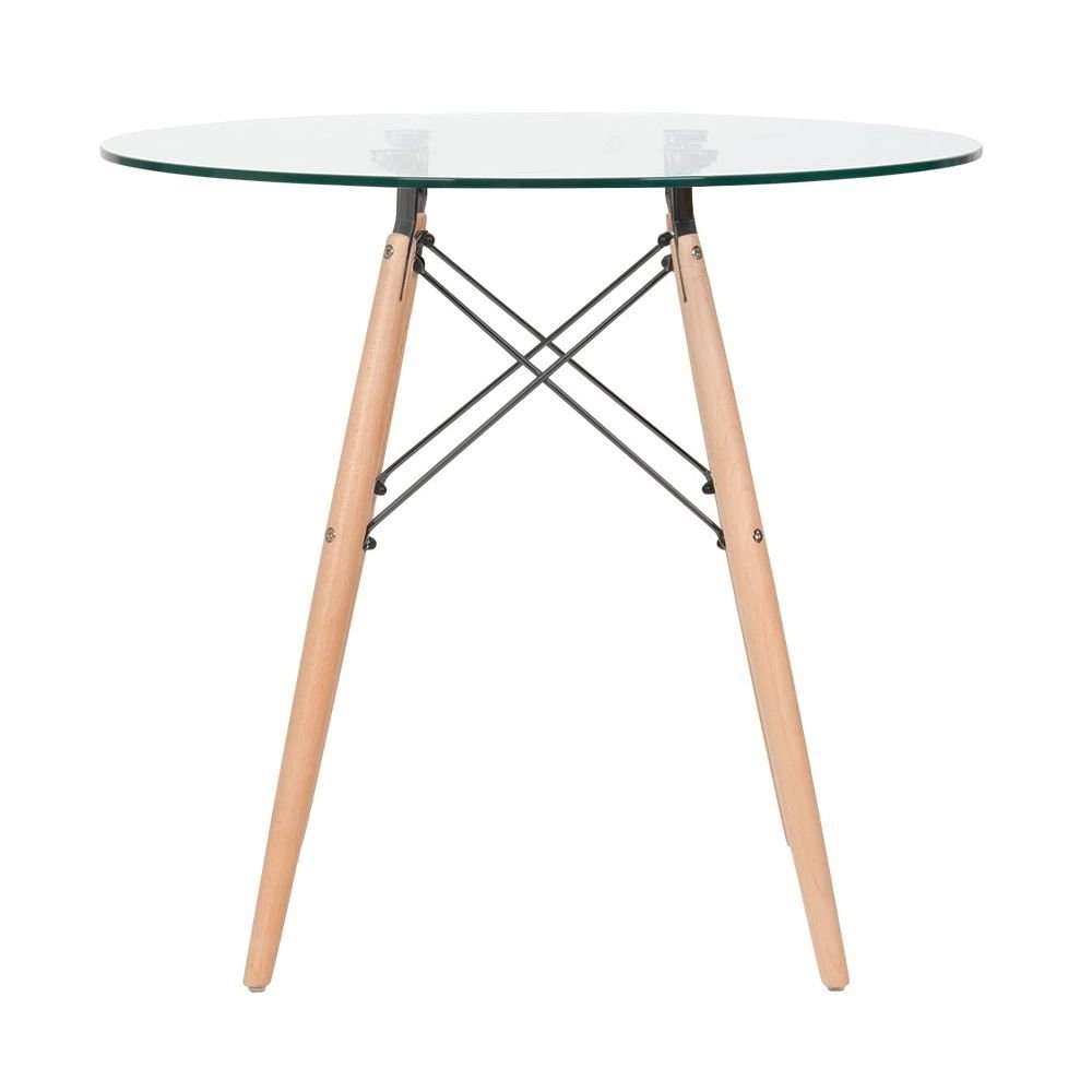 Mesa de jantar redonda Eames Eiffel com tampo de vidro 80 cm Mesa de jantar redonda Eames Eiffel com tampo de vidro 80 cm