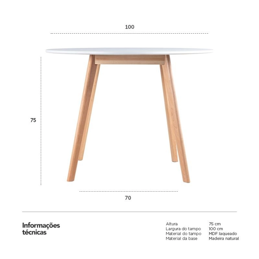 Mesa de jantar redonda Leda 100 cm - Branco Mesa de jantar redonda Leda 100 cm - Branco
