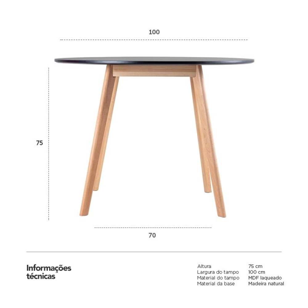 Mesa de jantar redonda Leda 100 cm - Preto Mesa de jantar redonda Leda 100 cm - Preto