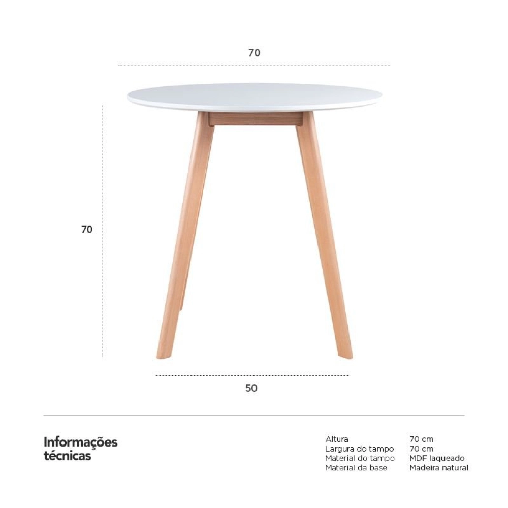 Mesa de jantar redonda Leda 70 cm - Branco Mesa de jantar redonda Leda 70 cm - Branco