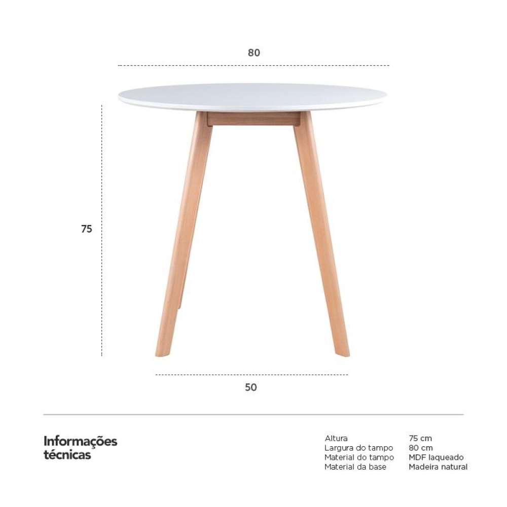 Mesa de jantar redonda Leda 80 cm - Branco