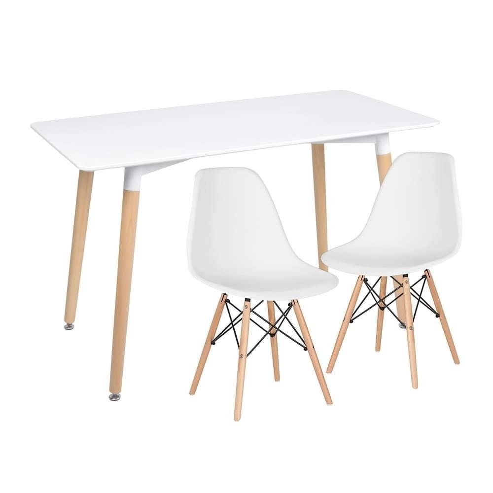 Mesa de Jantar Retangular Eames 60 x 120 cm + 2 Cadeiras Eiffel DSW - Branco Mesa de Jantar Retangular Eames 60 x 120 cm + 2 Cadeiras Eiffel DSW - Branco