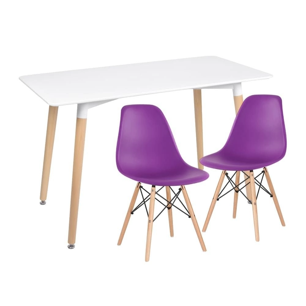 Mesa de Jantar Retangular Eames 60 x 120 cm + 2 Cadeiras Eiffel Dsw - Roxo Mesa de Jantar Retangular Eames 60 x 120 cm + 2 Cadeiras Eiffel Dsw - Roxo