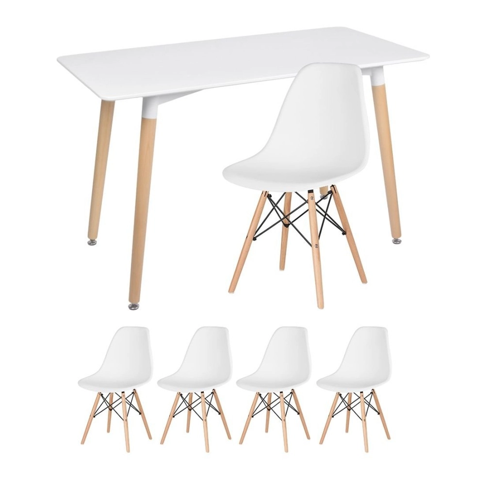 Mesa de jantar retangular Eames 60 x 120 cm branco + 4 cadeiras Eiffel DSW Branco Mesa de jantar retangular Eames 60 x 120 cm branco + 4 cadeiras Eiffel DSW Branco