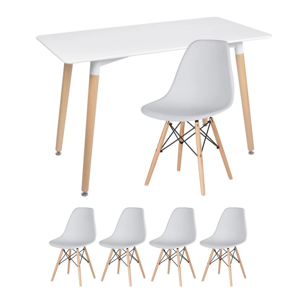 Mesa de jantar retangular Eames 60 x 120 cm branco + 4 cadeiras Eiffel DSW Cinza claro Mesa de jantar retangular Eames 60 x 120 cm branco + 4 cadeiras Eiffel DSW Cinza claro