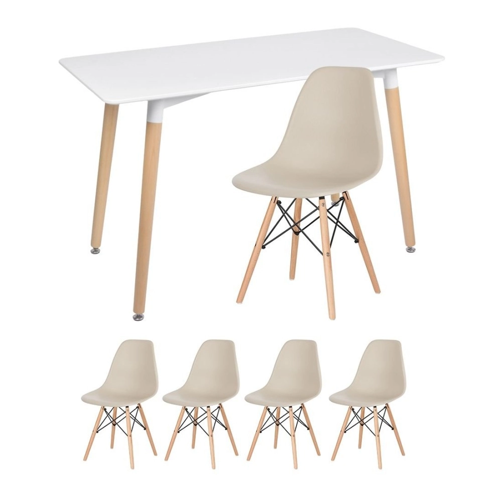 Mesa de jantar retangular Eames 60 x 120 cm branco + 4 cadeiras Eiffel DSW Nude Mesa de jantar retangular Eames 60 x 120 cm branco + 4 cadeiras Eiffel DSW Nude