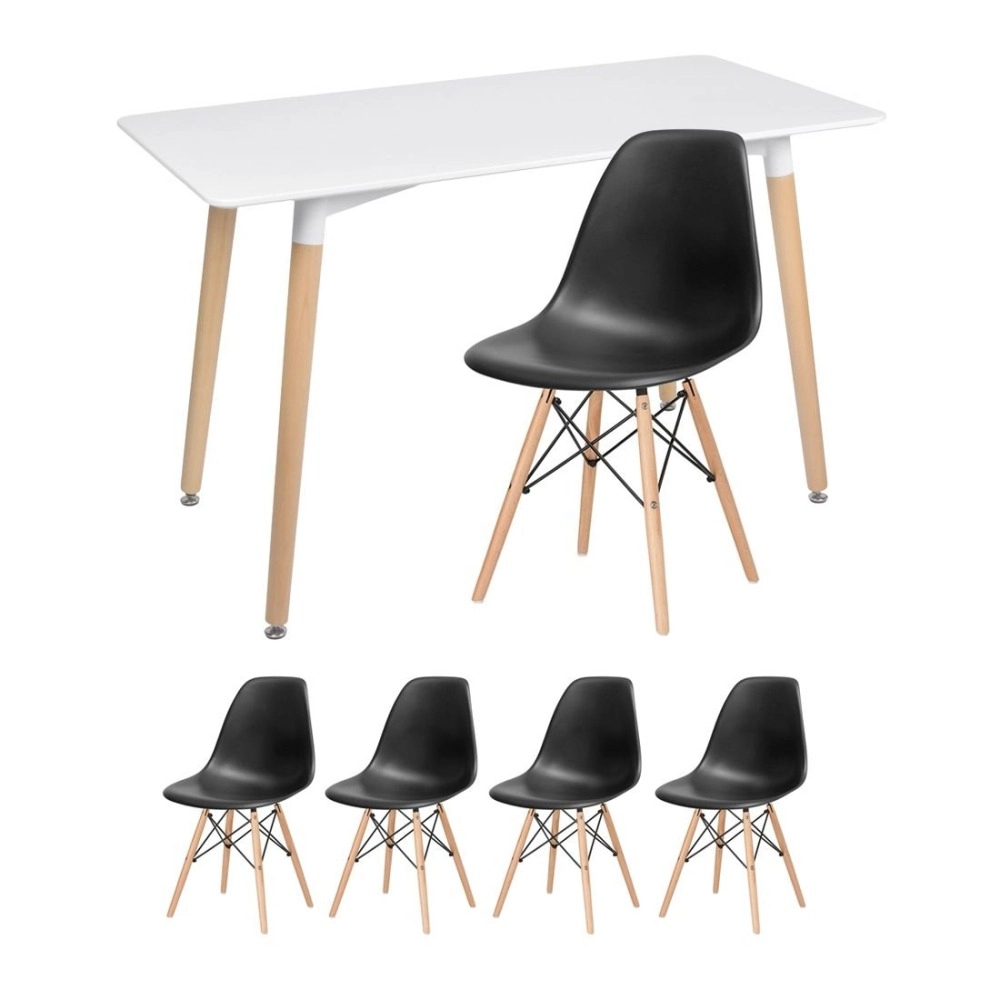 Mesa de jantar retangular Eames 60 x 120 cm branco + 4 cadeiras Eiffel DSW Preto Mesa de jantar retangular Eames 60 x 120 cm branco + 4 cadeiras Eiffel DSW Preto