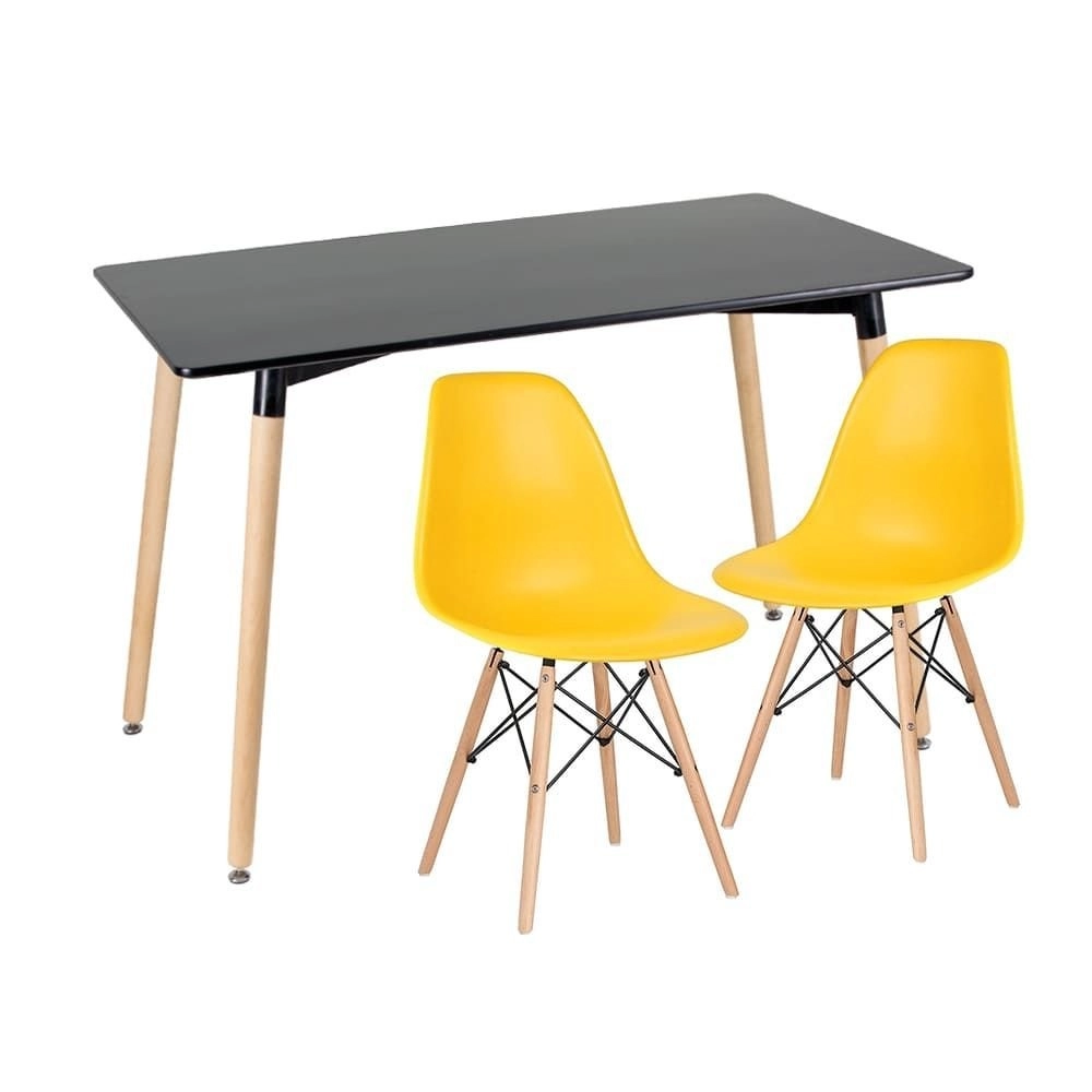Mesa de jantar retangular Eames 60 x 120 cm preto + 2 cadeiras Eiffel Dsw Amarelo Mesa de jantar retangular Eames 60 x 120 cm preto + 2 cadeiras Eiffel Dsw Amarelo