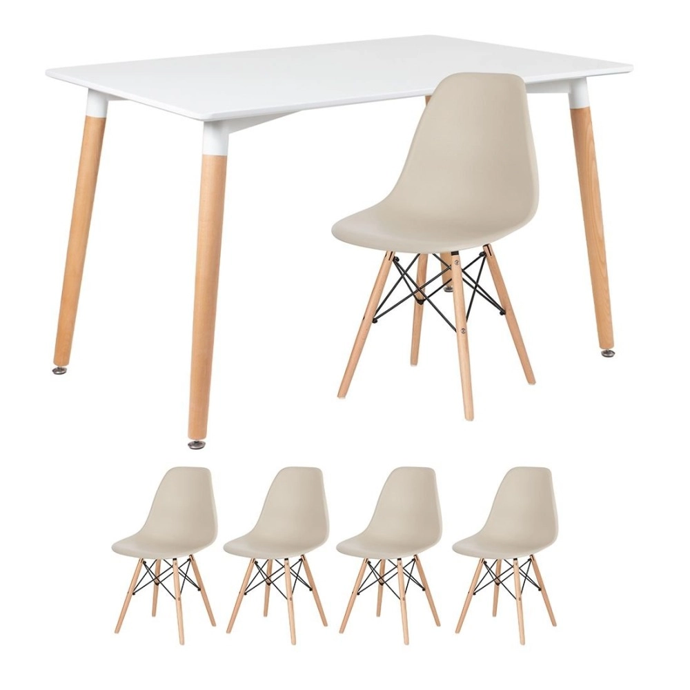 Mesa de jantar retangular Eames 80 x 120 cm branco + 4 cadeiras Eiffel DSW Nude Mesa de jantar retangular Eames 80 x 120 cm branco + 4 cadeiras Eiffel DSW Nude