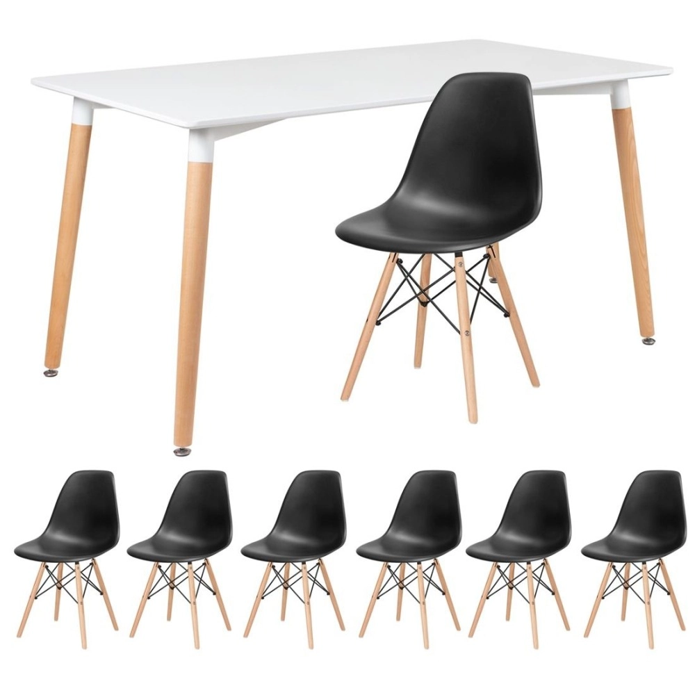 Mesa de jantar retangular Eames 80 x 140 cm + 6 cadeiras Eiffel DSW - Preto Mesa de jantar retangular Eames 80 x 140 cm + 6 cadeiras Eiffel DSW - Preto