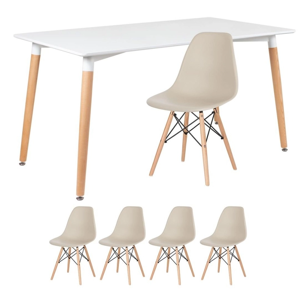Mesa de jantar retangular Eames 80 x 140 cm branco + 4 cadeiras Eiffel Dsw - Nude Mesa de jantar retangular Eames 80 x 140 cm branco + 4 cadeiras Eiffel Dsw - Nude