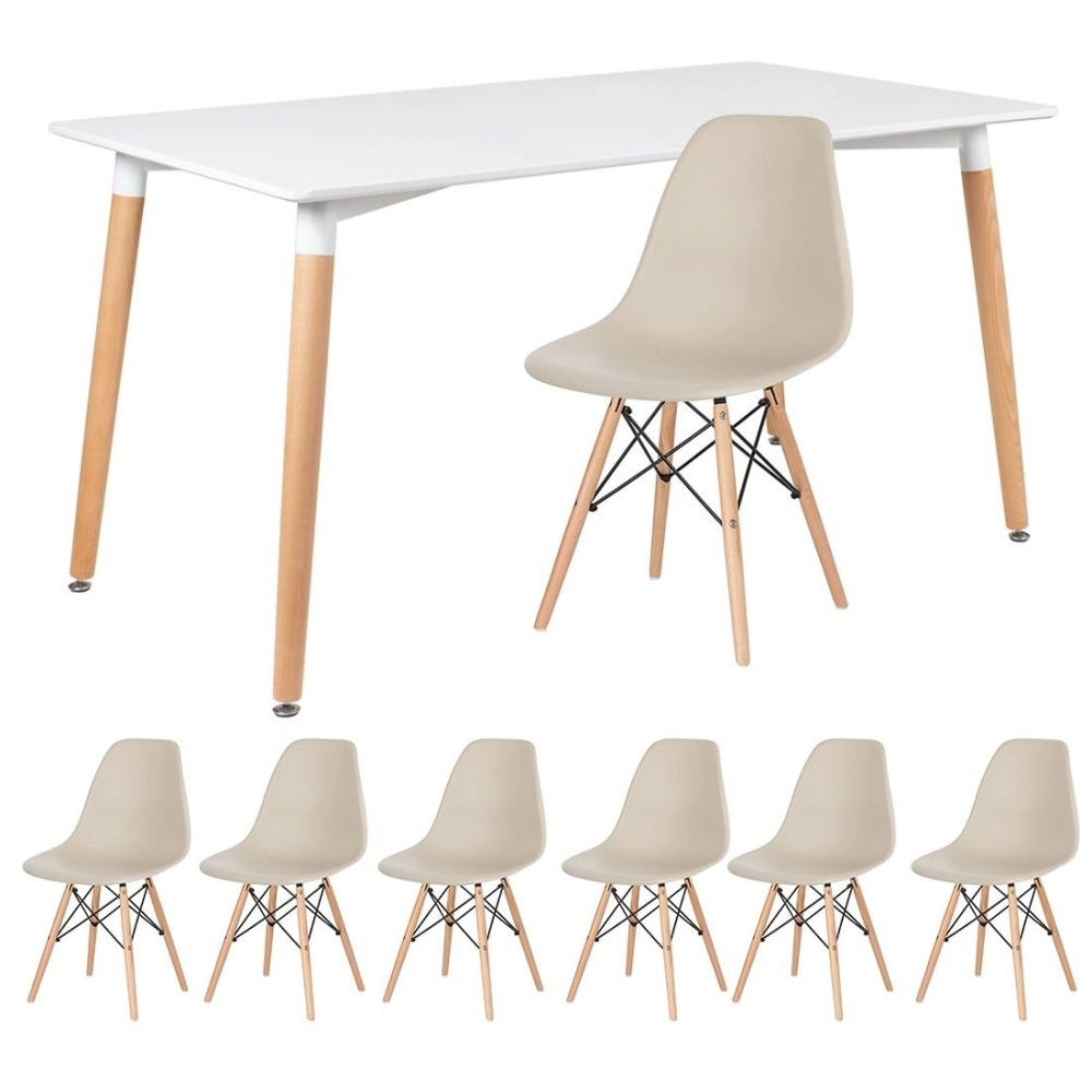 Mesa de jantar retangular Eames 80 x 140 cm branco + 6 cadeiras Eiffel Dsw - Nude Mesa de jantar retangular Eames 80 x 140 cm branco + 6 cadeiras Eiffel Dsw - Nude