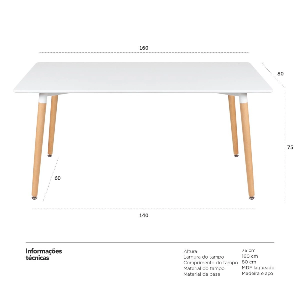 Mesa de jantar retangular Eames - 80 x 160 cm - Branco Mesa de jantar retangular Eames - 80 x 160 cm - Branco