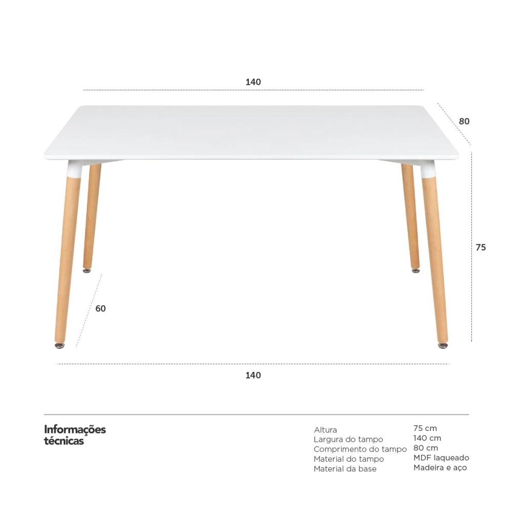 Mesa de jantar retangular Eames Eiffel - 80 x 140 cm - Branco Mesa de jantar retangular Eames Eiffel - 80 x 140 cm - Branco