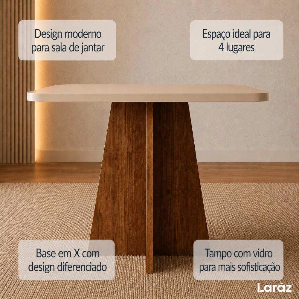 Mesa de jantar Siena Laráz Quadrada com tampo Off White 90x90 cm
