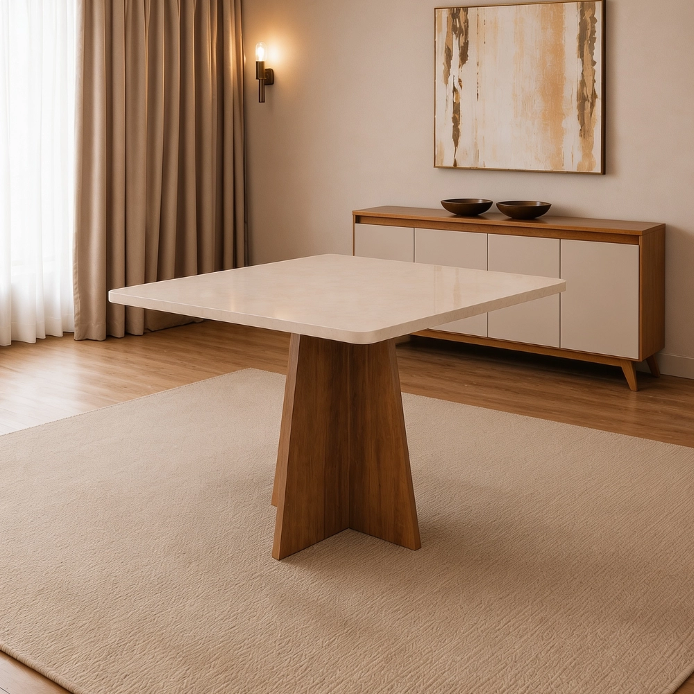 Mesa de jantar Siena Laráz Quadrada com tampo Off White 90x90 cm Mesa de jantar Siena Laráz Quadrada com tampo Off White 90x90 cm