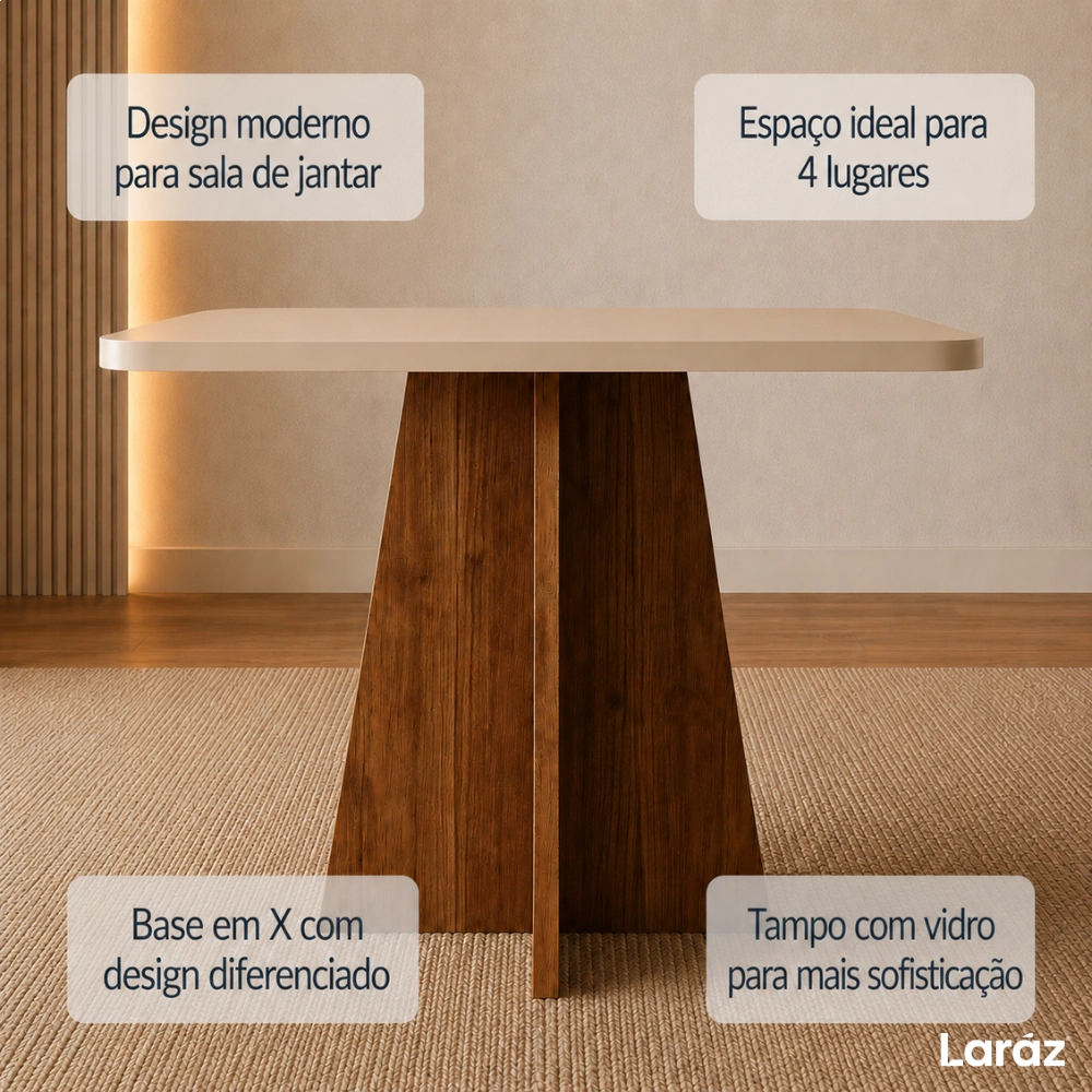 Mesa de jantar Siena Laráz Quadrada com tampo Off White 90x90 cm Mesa de jantar Siena Laráz Quadrada com tampo Off White 90x90 cm