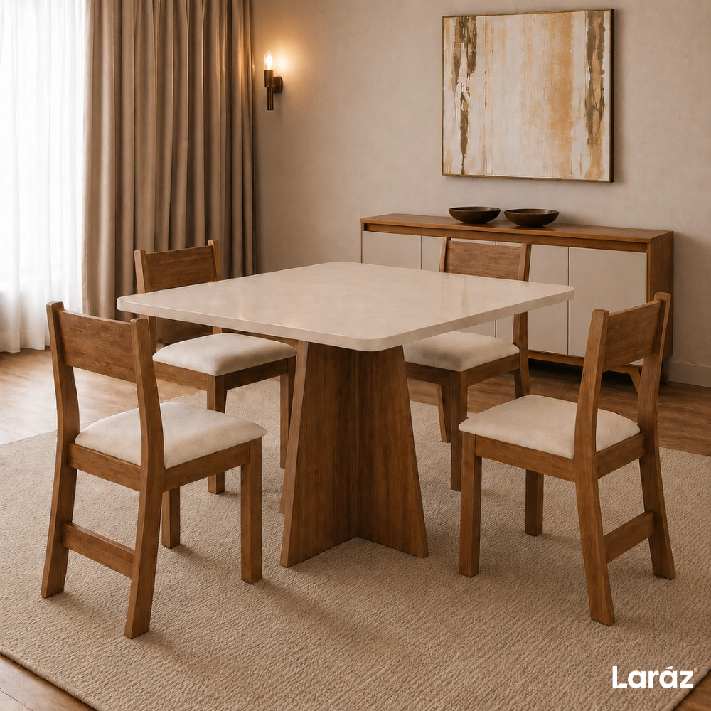 Mesa de jantar Siena Laráz Quadrada com tampo Off White 90x90 cm Mesa de jantar Siena Laráz Quadrada com tampo Off White 90x90 cm