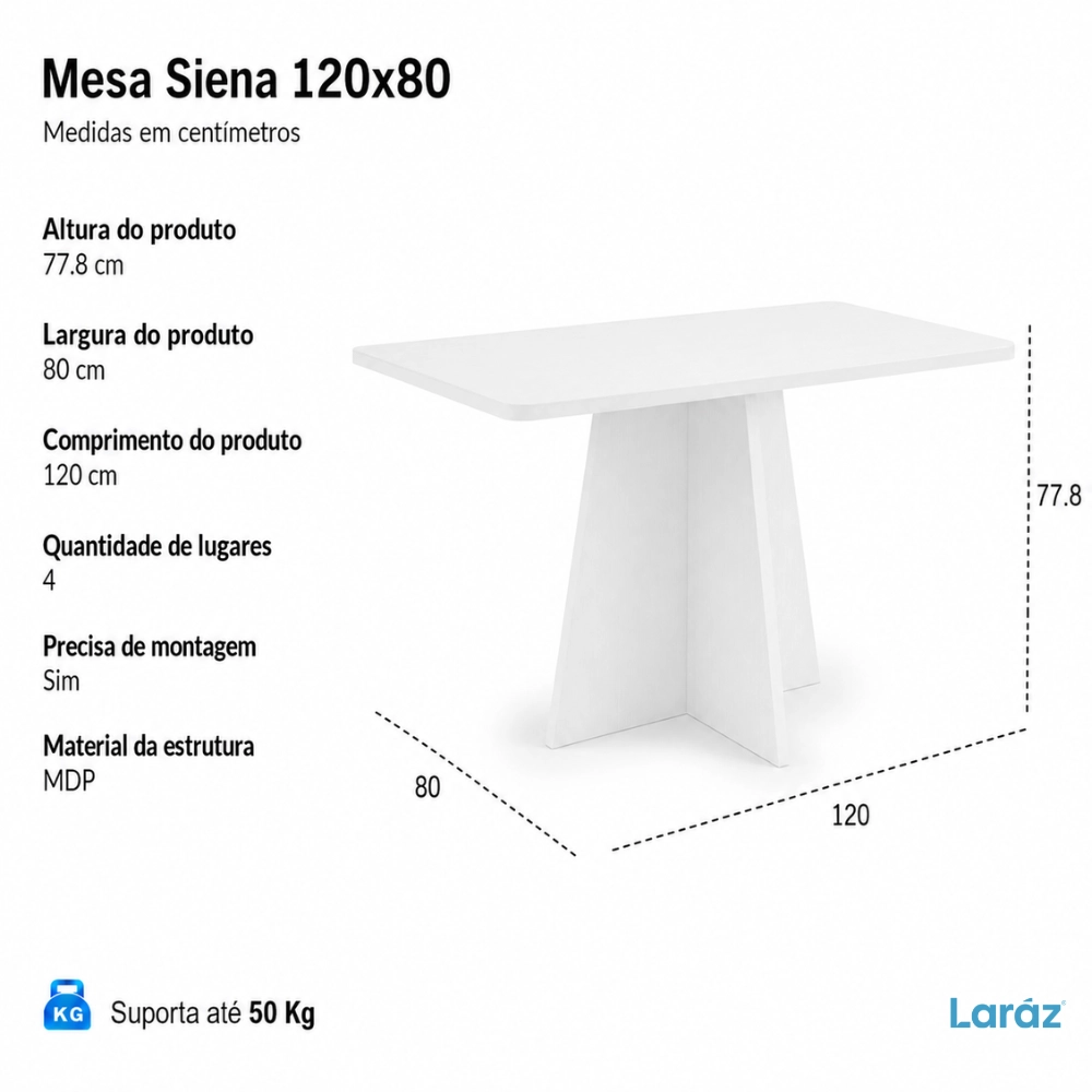 Mesa de jantar Siena Laráz Retangular com tampo Off White 120x80 cm Mesa de jantar Siena Laráz Retangular com tampo Off White 120x80 cm