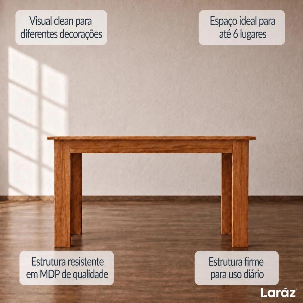 Mesa de Jantar Valência Laráz Retangular com tampo em Madeira 135x75 cm