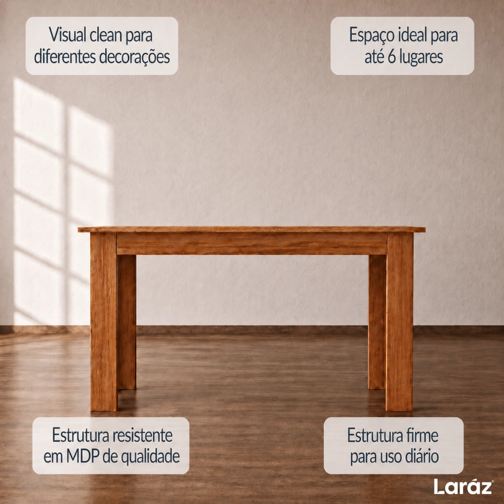 Mesa de Jantar Valência Laráz Retangular com tampo em Madeira 135x75 cm