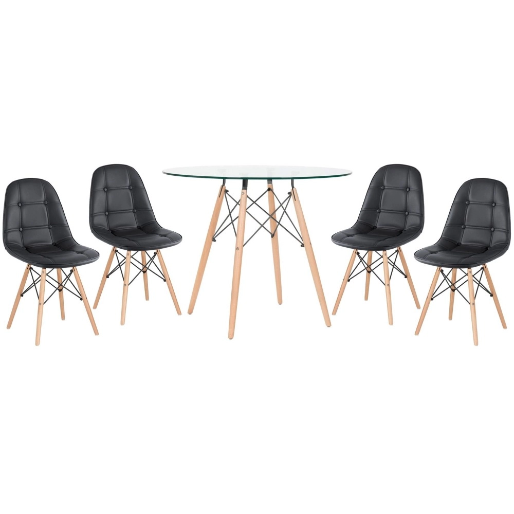 Mesa de vidro Eames 90 cm + 4 cadeiras Eames Botonê - Preto Mesa de vidro Eames 90 cm + 4 cadeiras Eames Botonê - Preto