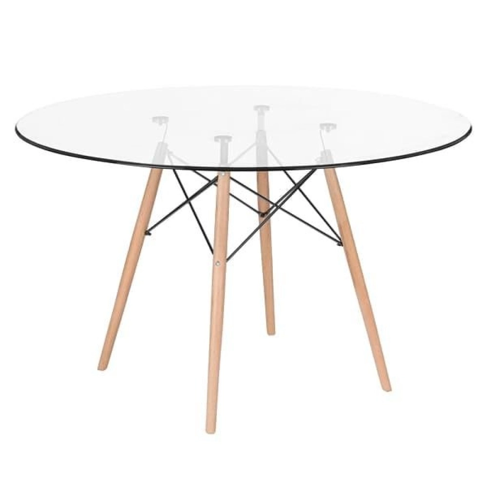 Mesa Eames com tampo de vidro 120 cm + 4 cadeiras estofadas Eiffel Botonê - Marrom Mesa Eames com tampo de vidro 120 cm + 4 cadeiras estofadas Eiffel Botonê - Marrom