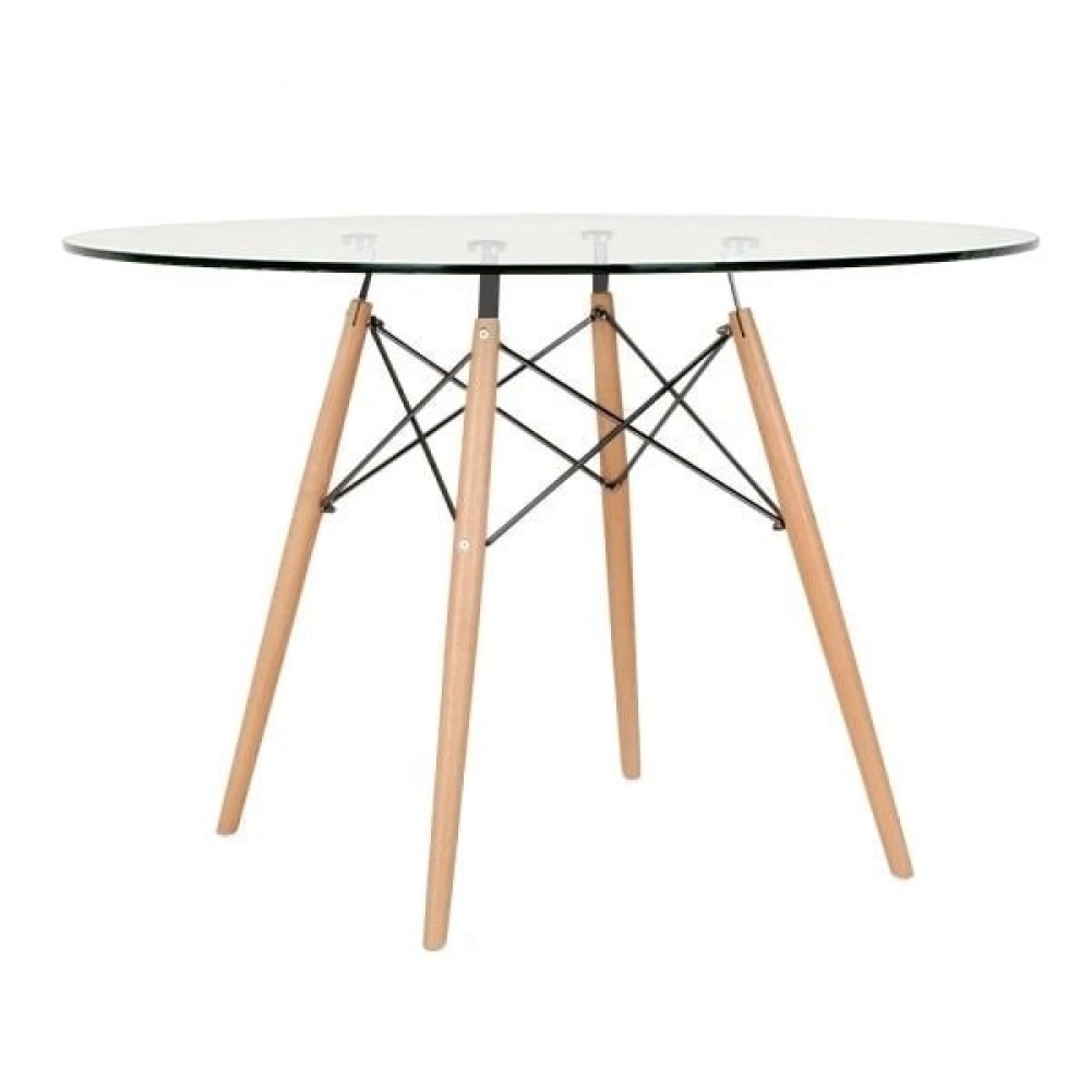 Mesa Eames com tampo de vidro 120 cm + 6 cadeiras estofadas Eiffel Botonê - Cinza Escuro