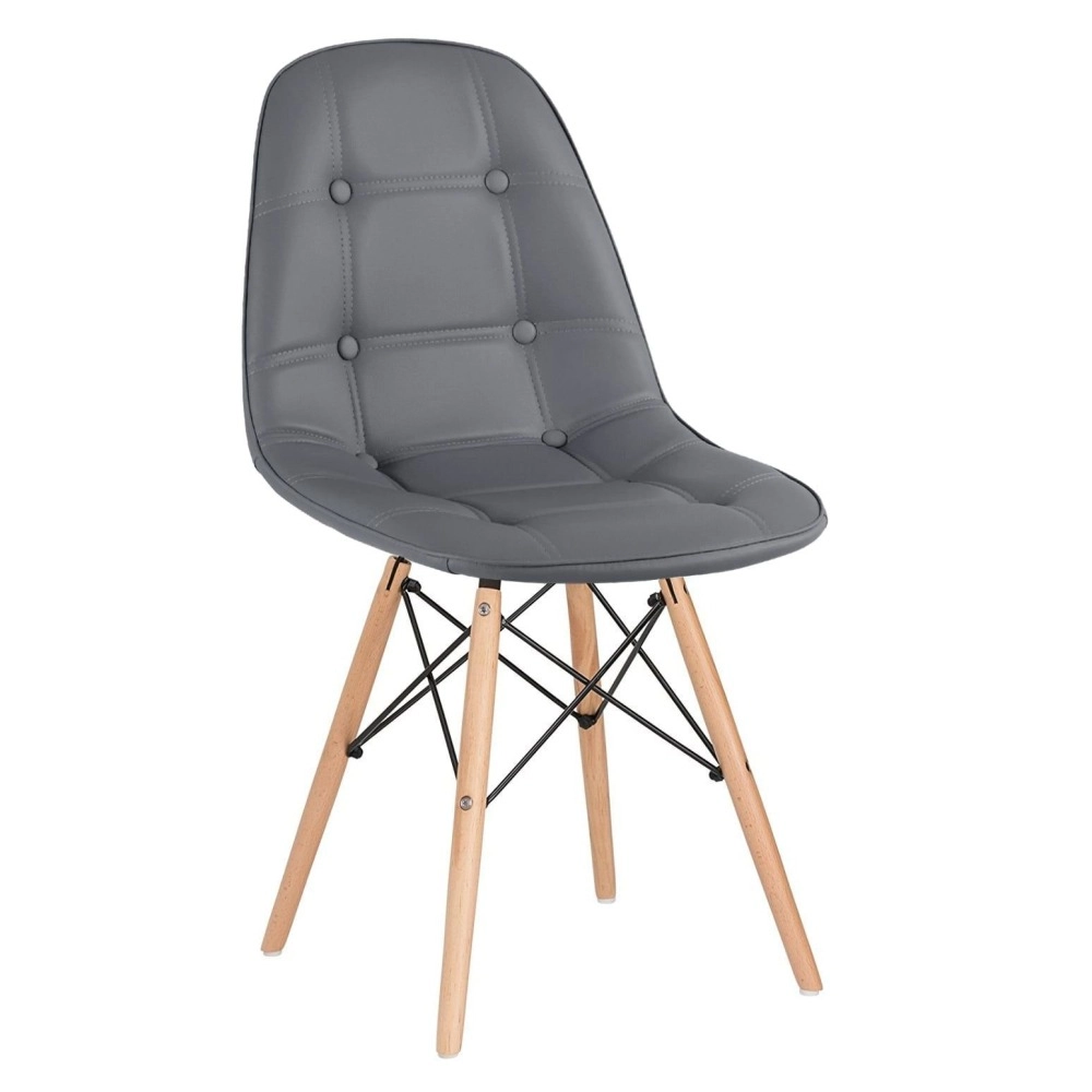 Mesa Eames com tampo de vidro 120 cm + 6 cadeiras estofadas Eiffel Botonê - Cinza Escuro